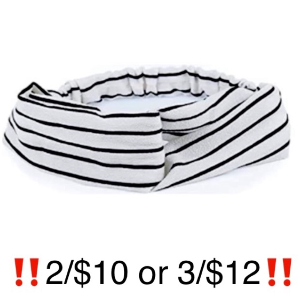 Black & White Striped Soft Elastic Stretch Twisted Headband
